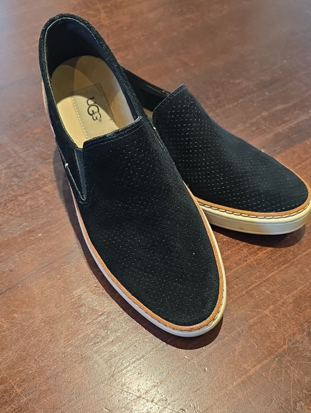 UGG Adley Black Suede Slip-On Sneaker with Tan Accent